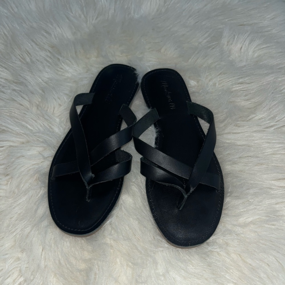 Madewell Boardwalk Risa Thong Slip On Sandals Black Leather 8 NWOT